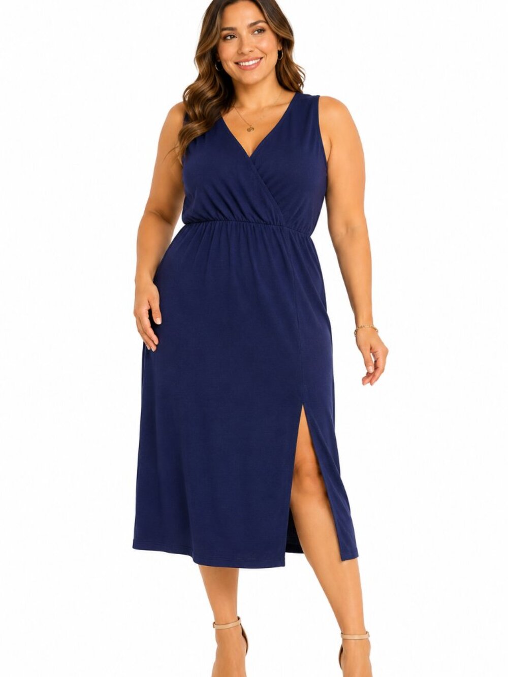Dual Nature Navy Wrap Midi Dress NWT Size L